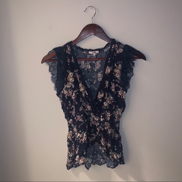 miami Tops - Miami Womens Dark Blue Floral Blouse